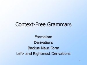 ContextFree Grammars Formalism Derivations BackusNaur Form Left and