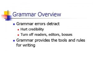 Grammar Overview n Grammar errors detract n n