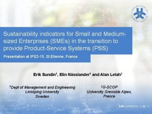 Sustainability indicators for Small and Mediumsized Enterprises SMEs