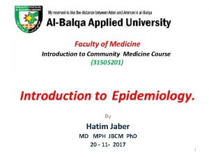 Faculty of Medicine Introduction to Community Medicine Course