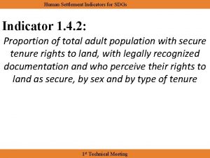 Human Settlement Indicators for SDGs Indicator 1 4