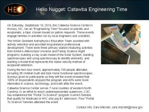 Helio Nugget Catawba Engineering Time On Saturday September