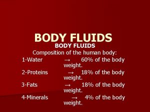BODY FLUIDS Composition of the human body 1