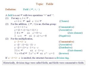 Topic Fields Definition Field F A field is