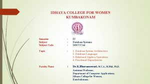 IDHAYA COLLEGE FOR WOMEN KUMBAKONAM Semester Subject Code