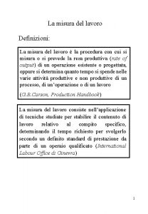 La misura del lavoro Definizioni La misura del