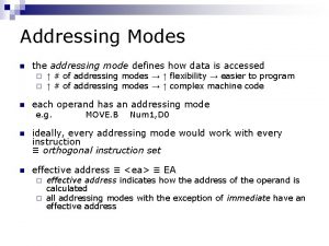 Addressing Modes n the addressing mode defines how