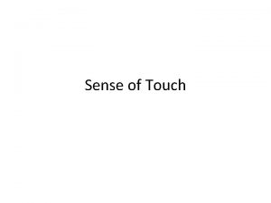Sense of Touch Touch and Pressure Often called