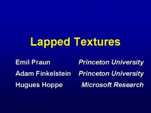 Lapped Textures Emil Praun Princeton University Adam Finkelstein