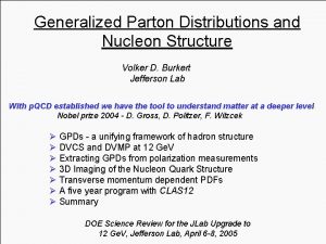 Generalized Parton Distributions and Nucleon Structure Volker D