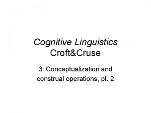 Cognitive Linguistics CroftCruse 3 Conceptualization and construal operations