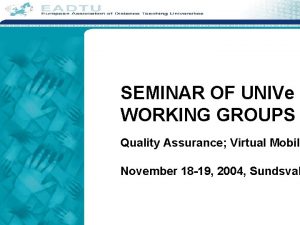 SEMINAR OF UNIVe WORKING GROUPS Quality Assurance Virtual