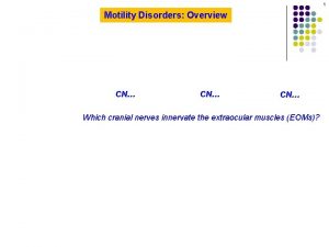 1 Motility Disorders Overview CN CN Which cranial