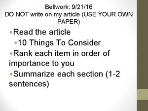 Bellwork 92116 DO NOT write on my article