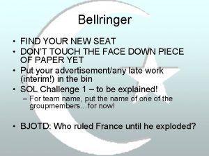Bellringer FIND YOUR NEW SEAT DONT TOUCH THE