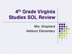 th 4 Grade Virginia Studies SOL Review Mrs