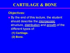 CARTILAGE BONE Objectives n By the end of