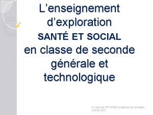 Lenseignement dexploration SANT ET SOCIAL en classe de