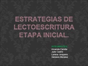 ESTRATEGIAS DE LECTOESCRITURA ETAPA INICIAL INTEGRANTES Amanda Candia