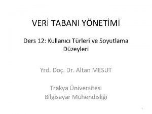 VER TABANI YNETM Ders 12 Kullanc Trleri ve