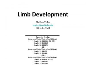 Limb Development Matthew Velkey matt velkeyduke edu 380