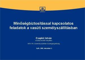 Minsgbiztostssal kapcsolatos feladatok a vasti szemlyszlltsban Csapk Istvn