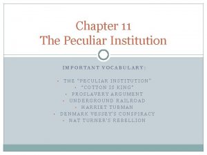 Chapter 11 The Peculiar Institution IMPORTANT VOCABULARY THE