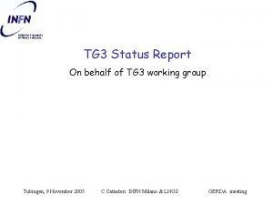 TG 3 Status Report On behalf of TG