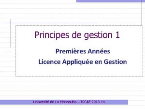 Principes de gestion 1 Premires Annes Licence Applique