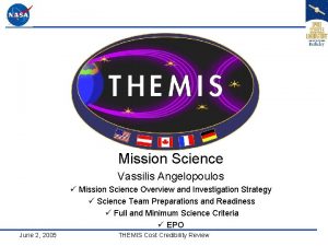 Mission Science Vassilis Angelopoulos Mission Science Overview and