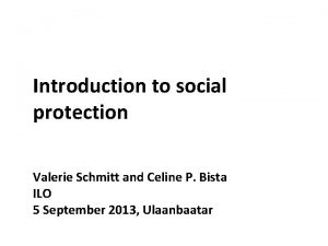 Introduction to social protection Valerie Schmitt and Celine