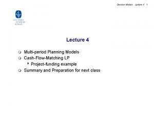 Decision Models Lecture 4 Multiperiod Planning Models m