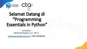 Selamat Datang di Programming Essentials in Python Instruktur