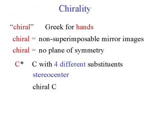 Chirality chiral Greek for hands chiral nonsuperimposable mirror