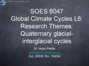 SOES 6047 Global Climate Cycles SOES 6047 Global