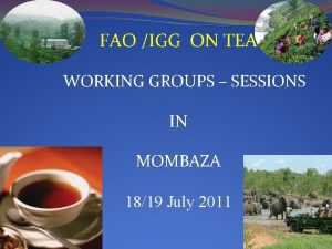 FAO IGG ON TEA WORKING GROUPS SESSIONS IN