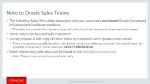 Note to Oracle Sales Teams The following Sales