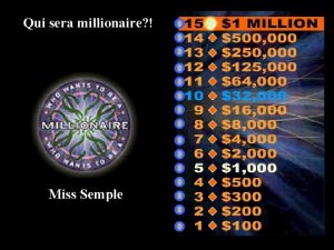 Qui sera millionaire Miss Semple 15 14 13