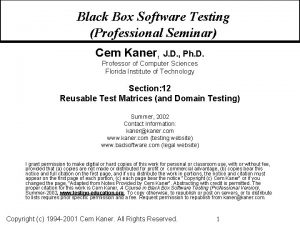 Black Box Software Testing Professional Seminar Cem Kaner