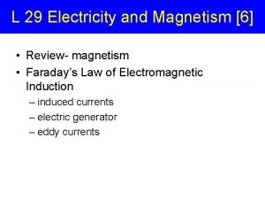 L 29 Electricity and Magnetism 6 Review magnetism