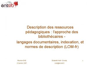 Description des ressources pdagogiques lapproche des bibliothcaires langages