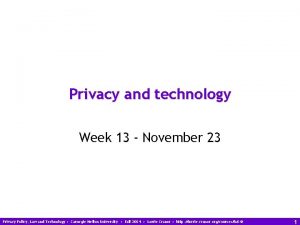 Privacy and technology Week 13 November 23 Privacy
