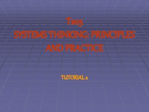 T 205 SYSTEMS THINKING PRINCIPLES AND PRACTICE TUTORIAL