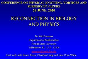 CONFERENCE ON PHYSICAL KNOTTING VORTICES AND SURGERY IN