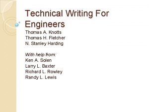 Technical Writing For Engineers Thomas A Knotts Thomas