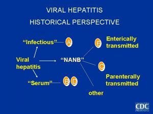 VIRAL HEPATITIS HISTORICAL PERSPECTIVE Infectious Viral hepatitis Serum