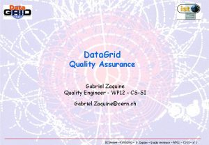 Data Grid Quality Assurance Gabriel Zaquine Quality Engineer