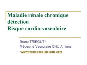 Maladie rnale chronique dtection Risque cardiovasculaire Bruno TRIBOUT