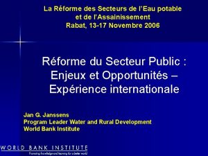 La Rforme des Secteurs de lEau potable et