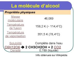 La molcule dalcool Proprits physiques Masse 46 069